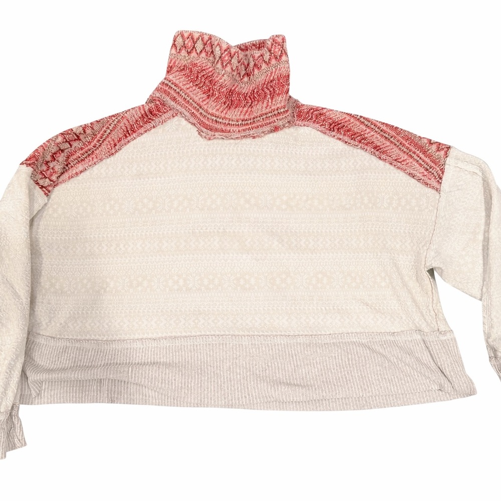 Free People Women's Red and Cream Sweater